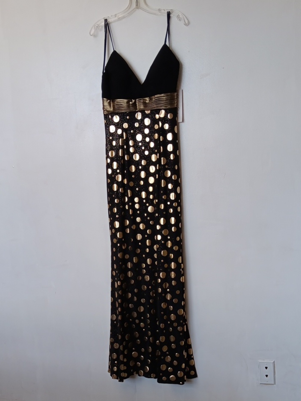 Vintage Black & Gold Polka Dot Sequin Maxi Dress